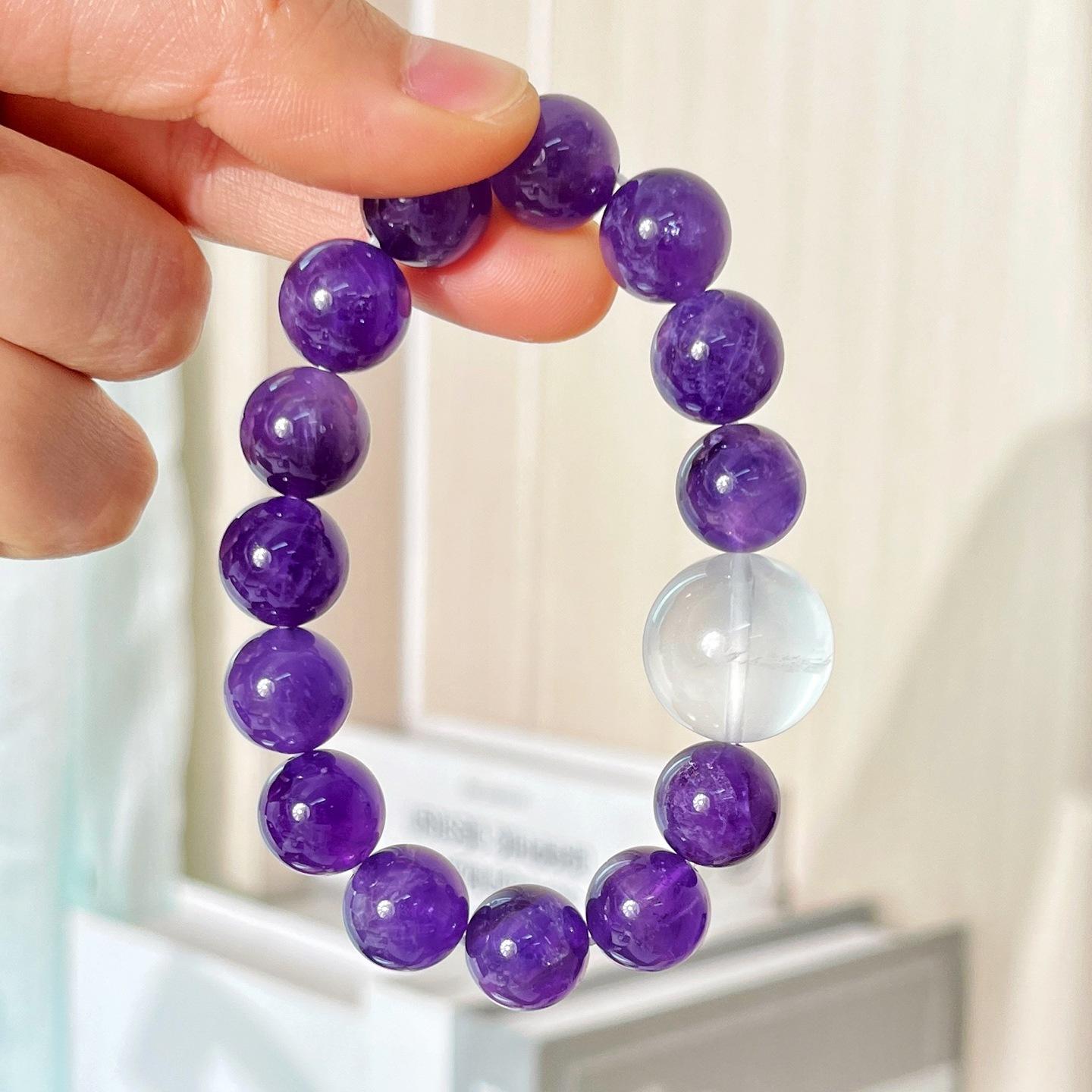 12-16Mm Large Granular Uruguayan Royal Amethyst Milk White Crystal Bracelet