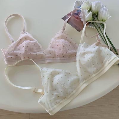 Sous-vêtement triangle ultra fin à pois doux pour femmes sans armatures petit buste push-up soutien-gorge à bonnets oreilles de lapin été