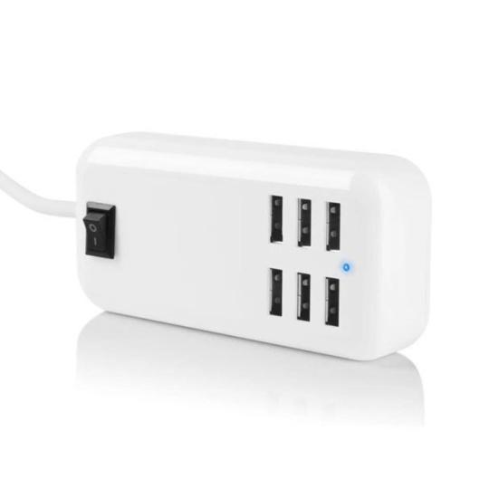 Portable 6 USB Port Hub Phone Charging Station Power Strip with On/Off Switch