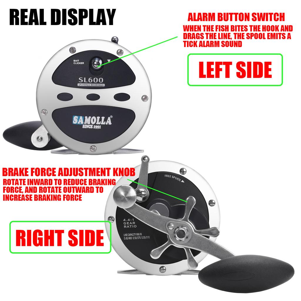 New Saltwater Fishing Reels 7+1bb Casting Sea Fishing Reel Gear Ratio 4.4:1 Spinning Reel 20-30KG Grag Trolling Reel Round Baitcasting Reel Lure Reel