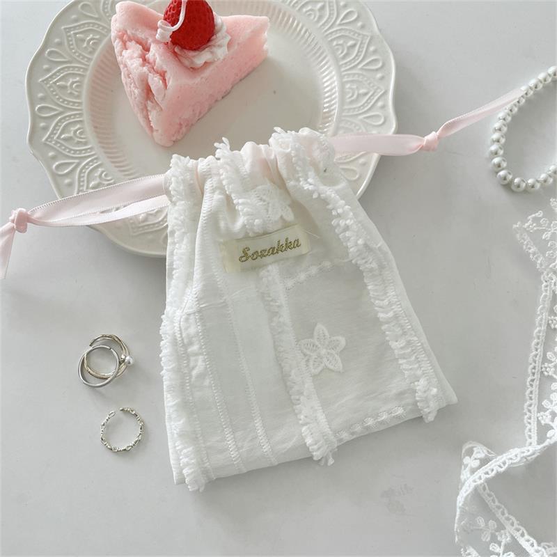 Jednoduchý sladký krajkový stahovací úložný sáček pro ženy na drobnosti, malý látkový sáček, peněženka na mince, kosmetická taštička, organizér na rtěnky, dárkový sáček