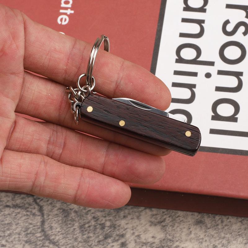 Stainless Steel Mini Portable Folding  Pocket Knife  Sandalwood Handle Keychain Unpacking Cutter Outdoor EDC Tool for Camping