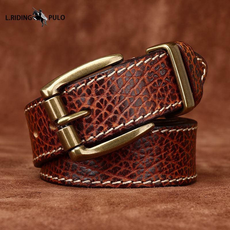 Thickened Bison Leather Embossed Retro Personality Belt Men's Genuine Leather Top Layer Cowhide Denim Belt