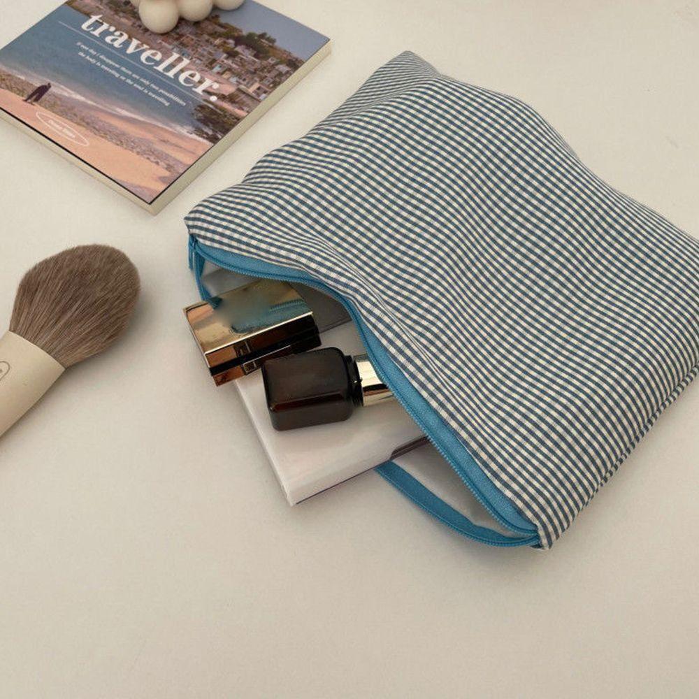 Portable Large Capacity Cosmetic Bag Cotton Plaid Cosmetic Storage Bag Coin Purse