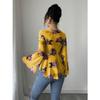 DAFIFY Women's Fashion Casual Spring Autumn Flower Pattern Print Long Sleeve V-Neck Blouses & Shirts