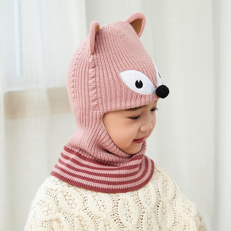 Children's Hats Autumn and Winter Girls Fleece Ear Protection Scarf Baby Winter Windproof Face Protection Integrated Wool Hat