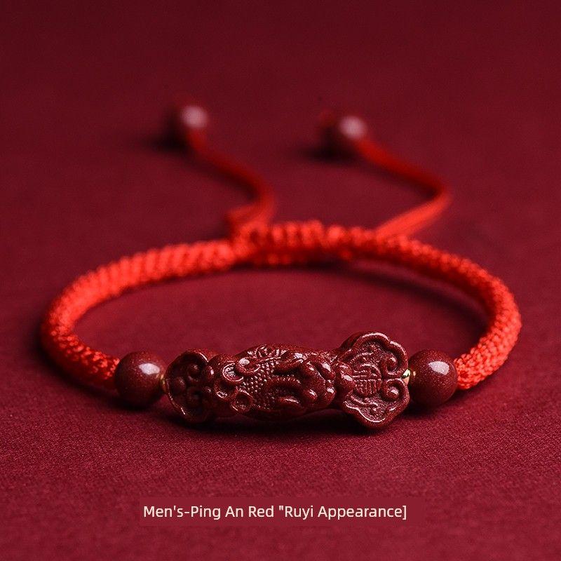 

Классный Натуральный Аутентичный Киноварный Красный Веревочный Браслет Ванцай Мужской и Женский Плетеный Вручную Ремешок на Год Рождения Защита для Пары Men s-Ping An Red [Ruyi Pixiu]]