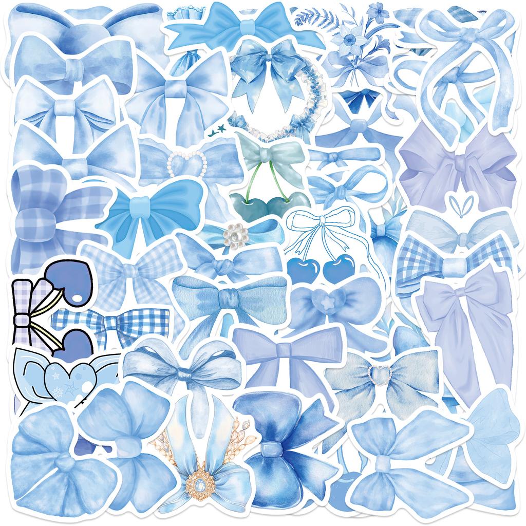50 Cartoon Blue Bow Hand Tent Doodle Stickers DIY Decorative Guitar Notebook Suitcase