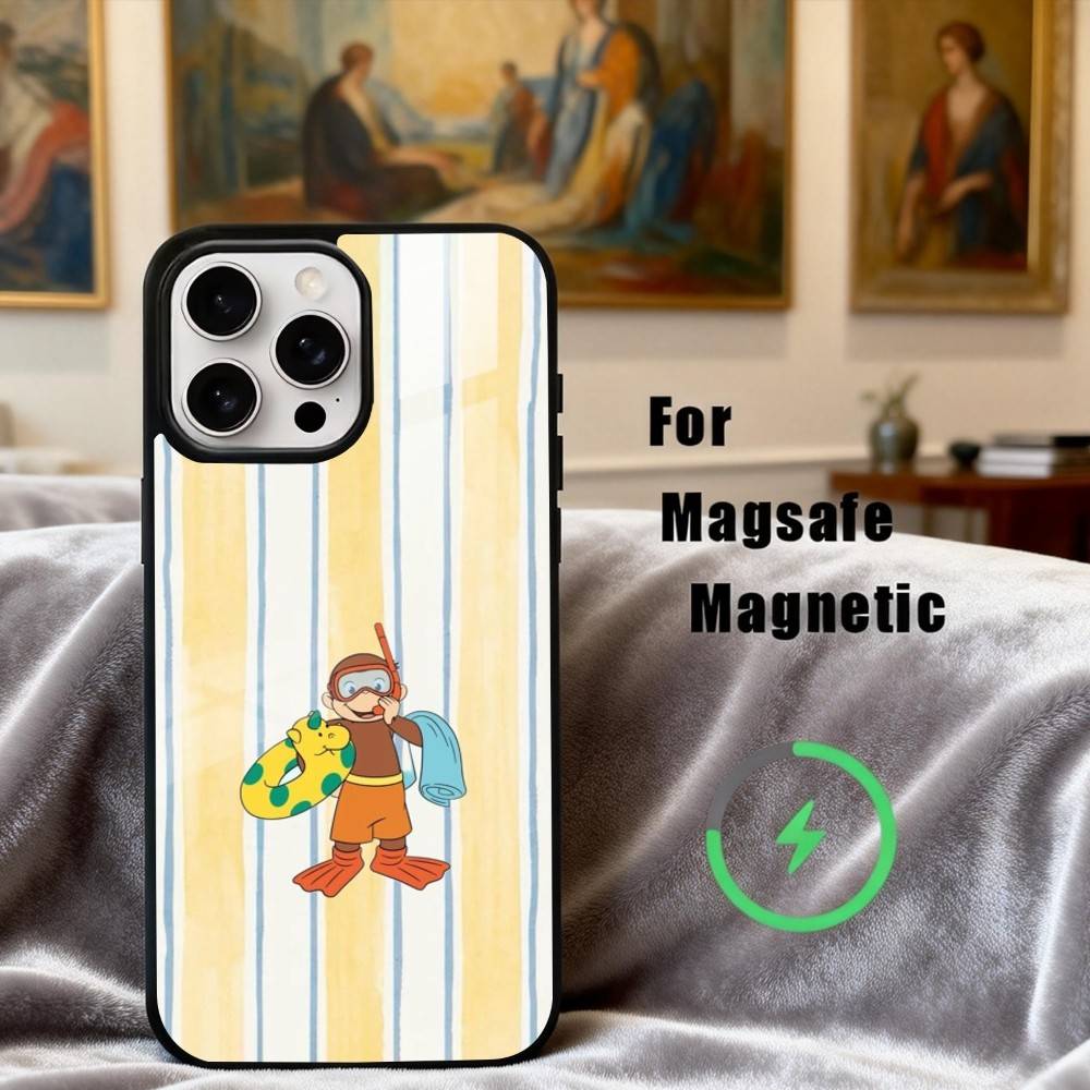 

Чехол для телефона M-Mokey C-Curious-S G-Georges для iPhone 17, 16, 15, 14, 13, 12, 11 Plus, Pro Max Магнитный для беспроводной зарядки Magsafe iPhone13