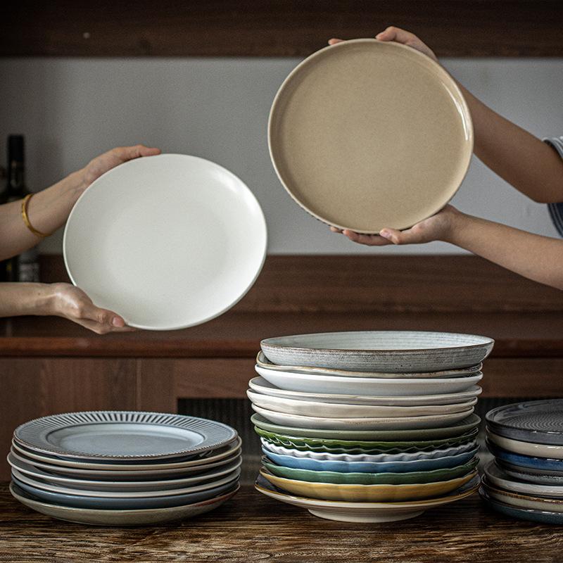 Large Plate Japanese Household Dish Retro Style Ceramic Pasta Plate Salad Plate Tableware Plate Steak Plate Light Luxury