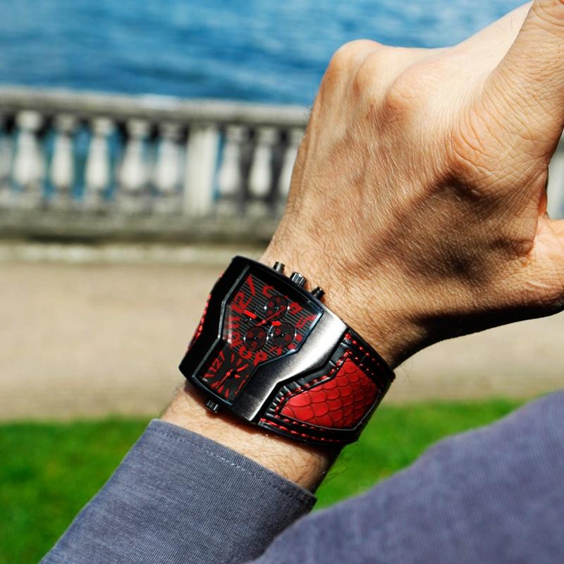 Luksus sportsklokker i skinn for menn med to tidssoner og kvartsbevegelse