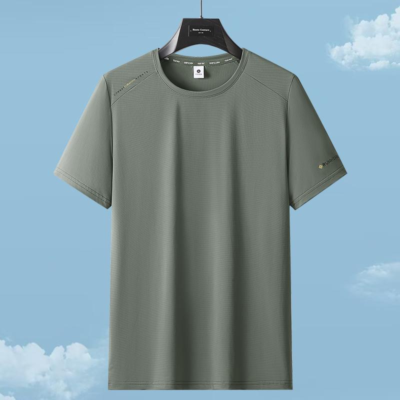 Short-sleeved T-shirt Men s Thin Ice-feeling Elastic Ice Silk T-shirt Casual T-shirt Men s Short T-shirt Large Size 2XL армия зеленый