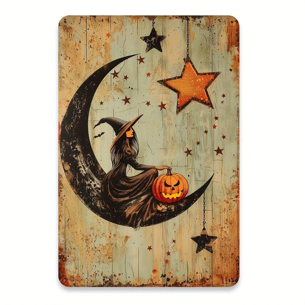 Witch Cat Forest Halloween Sign Metal Tin Sign 20x30 cm Wall Decor