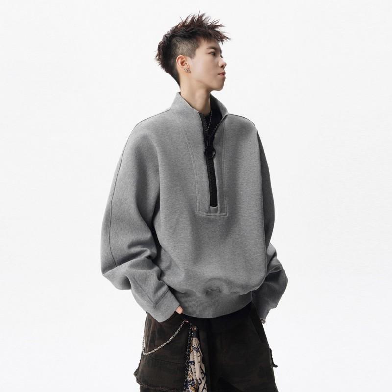 Designer Zip-up Stand Collar Sweatshirt Men Vibe Streetwear Loose Casual Couple Top