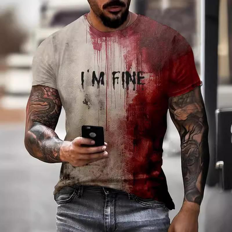 New Summer Short Sleeve Men's D Letter Halloween Theme Digital Printing T-Shirt Men