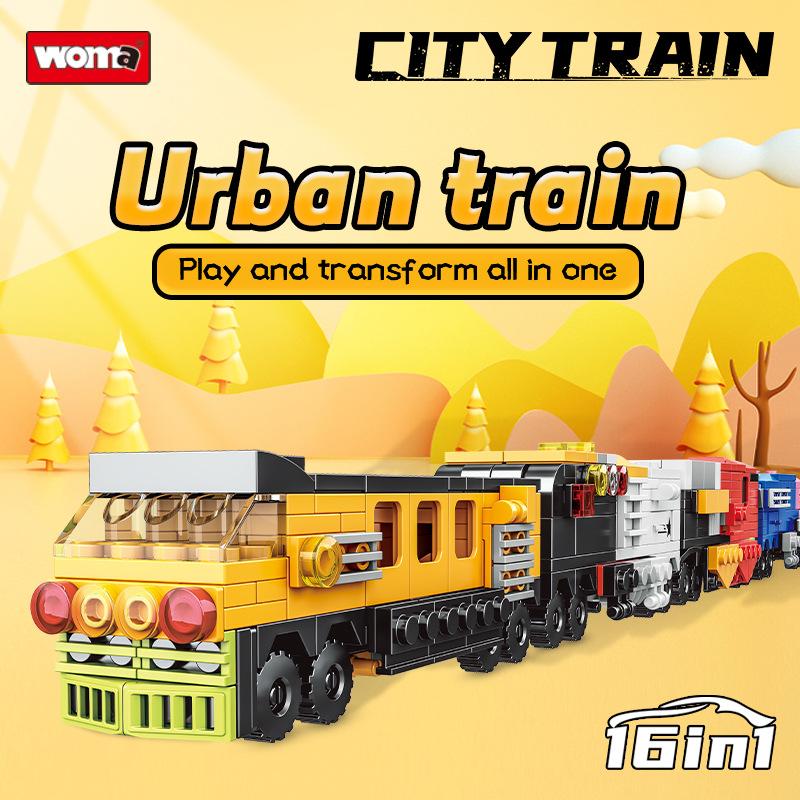 Boys And Girls Car Model City Train Fire Truck Toy Police Car 16 In 1 Assembly Diy Building Block