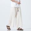 2025 Men Baggy Cotton Linen Pants Men Casual Wide Leg Oversize Jogger Trousers Men Vintage Drawstring Pants Male Skirt Pants
