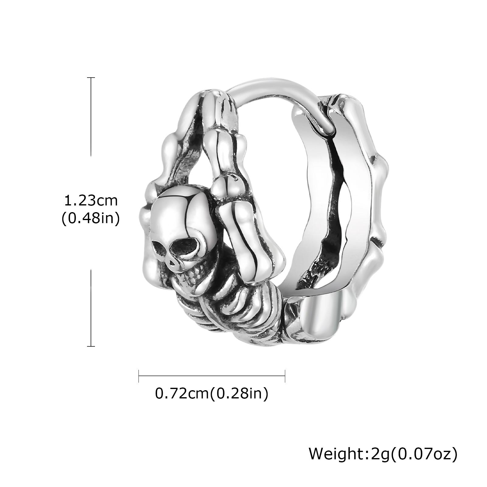 Retro Gothic Skull Earrings Stainless Steel Punk Skeleton Skull Head Hoop Earrings for Man Vintage Jewelry