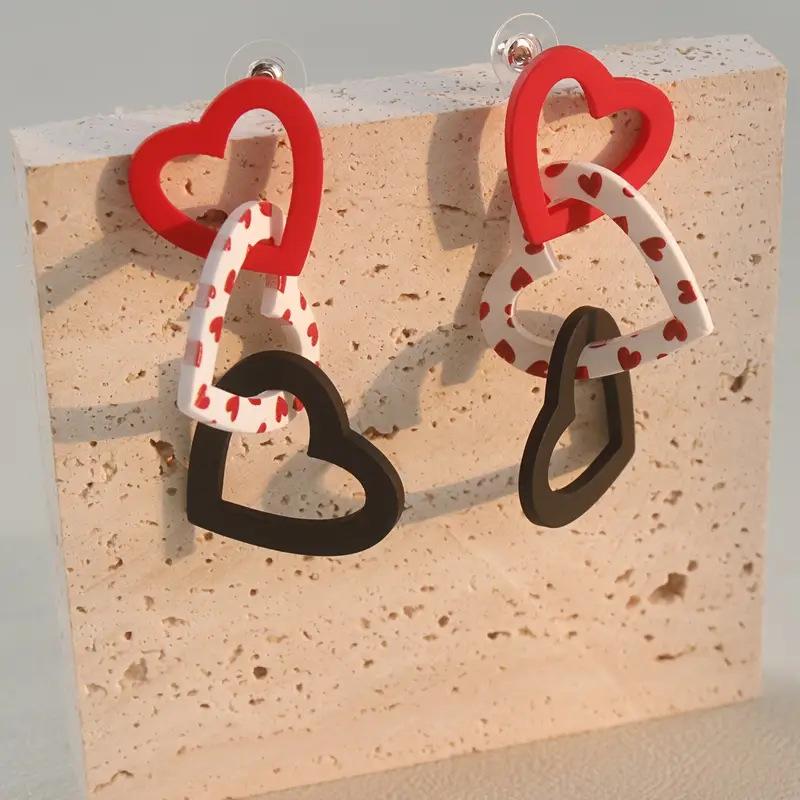 

Hollow Heart Hanging Contrast Color Women s Pendant Earrings разноцветный