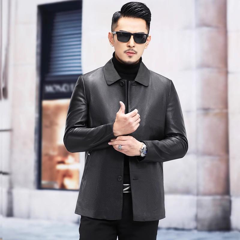 Jachetă nouă de piele pentru bărbați, trenci de lungime medie, jachetă de piele cu costum simplu, la modă, business casual