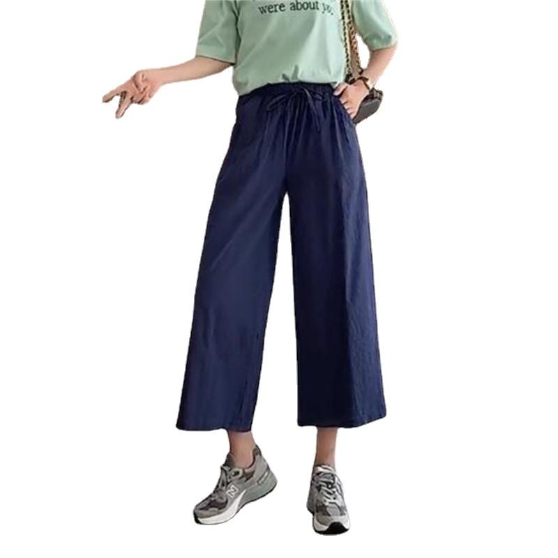 Široké kalhoty pro dámské léto Bavlněné lněné kalhoty Pevný elastický pas Prodyšný Volný střih Kalhoty velké velikosti