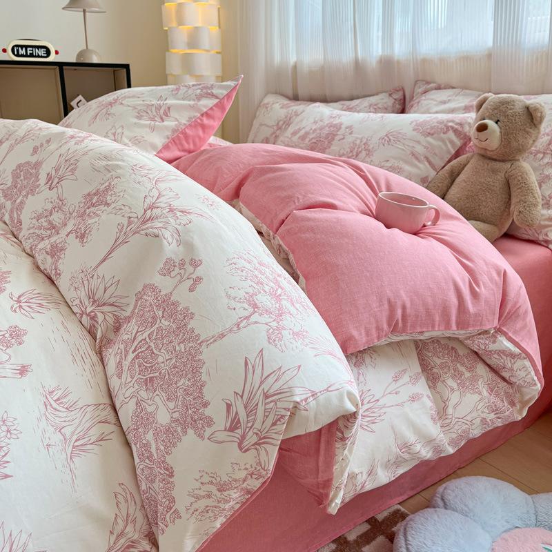 Small Fresh Cotton Four-piece Dormitory Pure Cotton Plaid Three-piece Bed Sheet