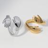 18k Gold Titanium Stainless Steel Hugging Hands Open Ring - Fashionable and Versatile Jewelry