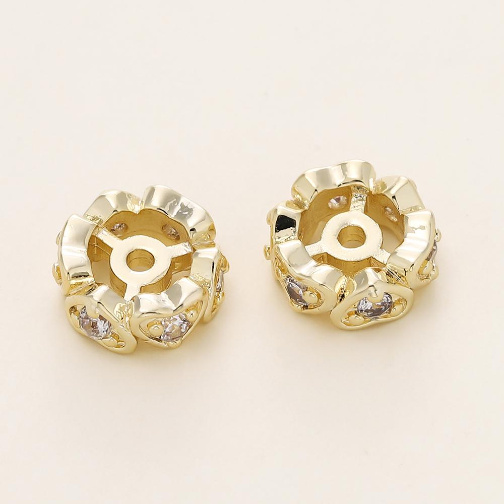 5/10Pcs/Pack 14/18K Gold Color Plated Round Heart Spacer Beads with Zircon for DIY Bracelet Jewelry Making Accessories