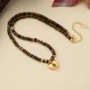 Handmade Heart Pendant Necklace With Tigers Eye Beads Minimalist Geometric Chain Women Men Lightweight Luxury Choker
