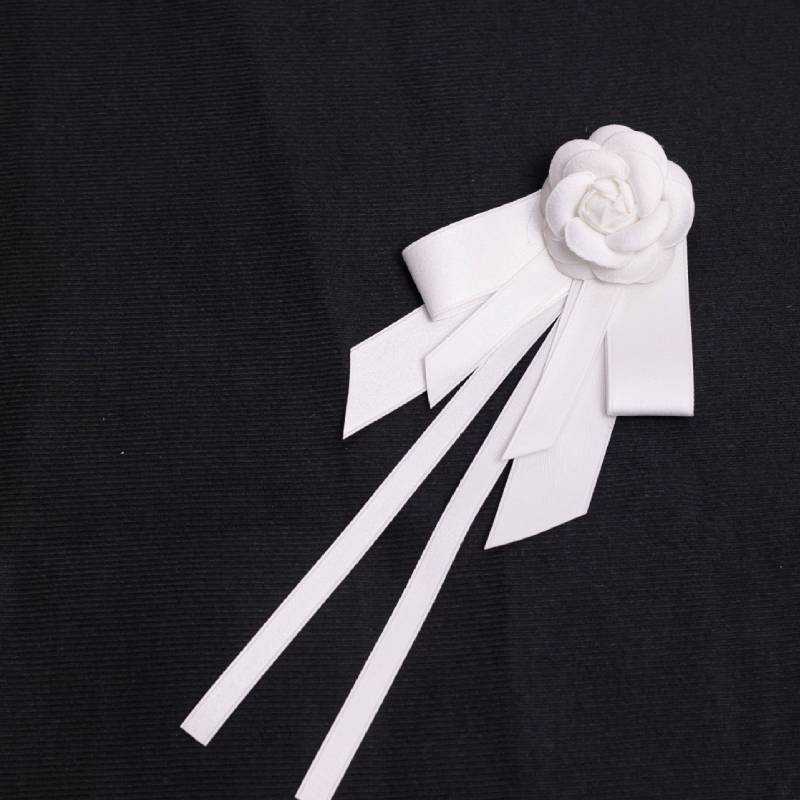 Elegant White Silk Bow Brooch For Women With Pearl Detailing For Formal Wear