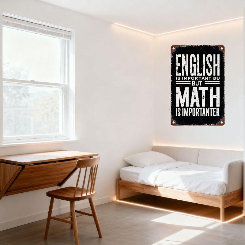 Vintage English vs Math Metal Sign Distressed Rusty Wall Plaque for Home Office Classroom Bar Man Cave Decor