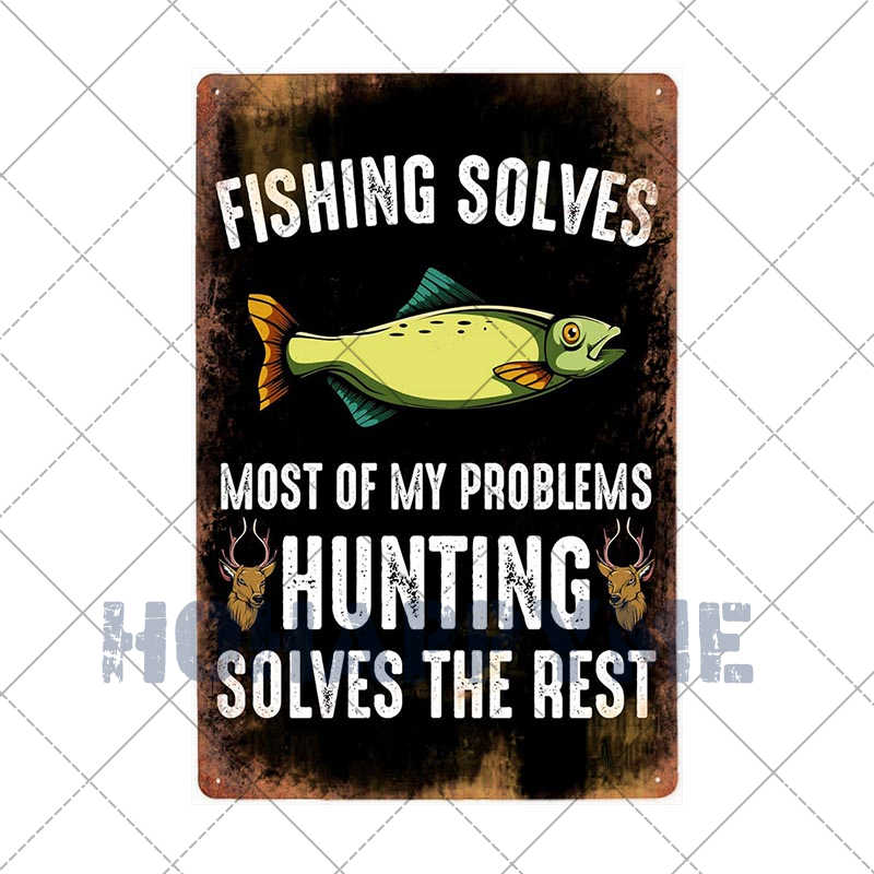 Fish Vintage Posters Sign Metal Plates Fisherman Fishing Solves Rules Classic Salmon Plaques Home Decoration Accessories 20X30CM