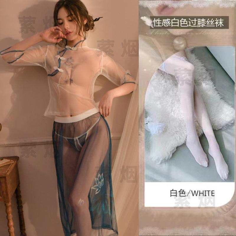 Sex underwear sexy women's pajamas perspective large size printed cheongsam uniform temptation Republic of China style Hanfu suit