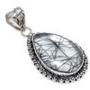 Black Rutile Gemstone Handmade 925 Sterling Silver Jewelry Pendant 2.05" SU-10733