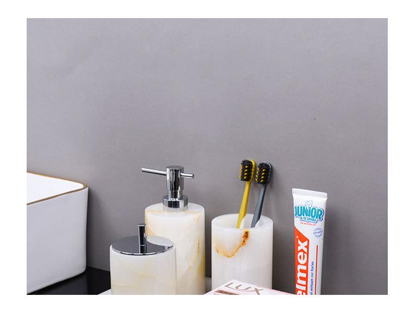 Lux White Jade Bathroom Set: Basin, Tray, Tissue Box, Lotion Dispenser - 4 or 5 Piece Set