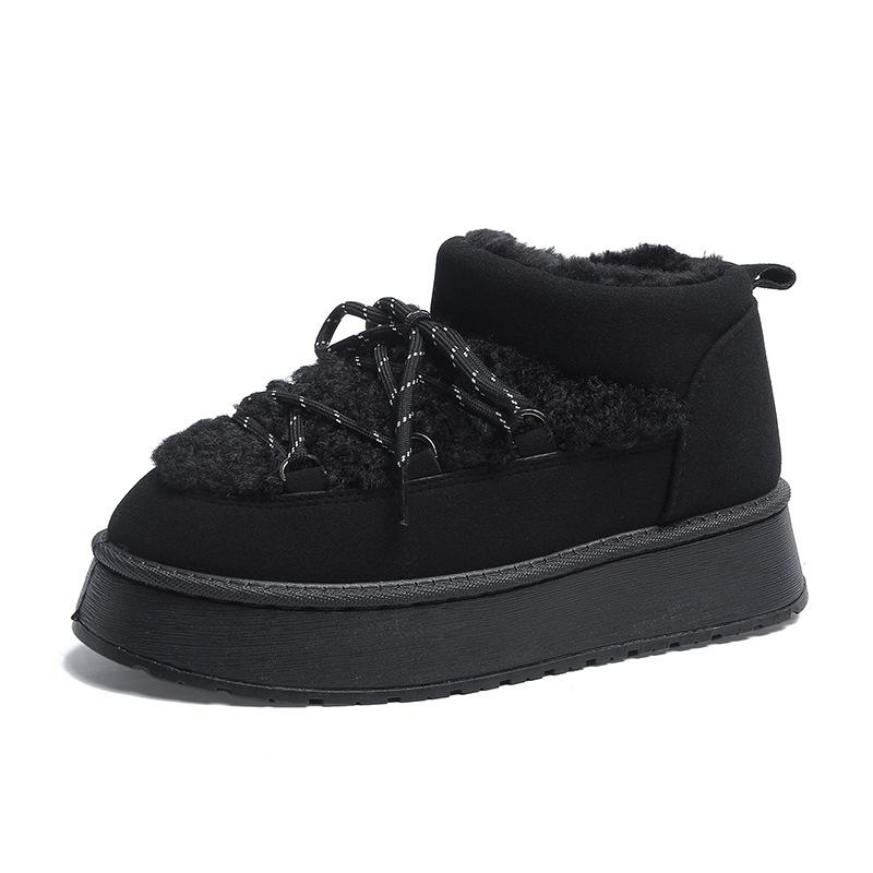 

Женские зимние ботинки на толстой подошве с флисовой подкладкой - Теплые, Большого размера, Зимние хлопковые короткие ботинки 39 чёрный