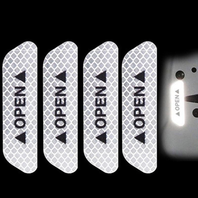4Pcs/set Car Door Stickers Universal Safety Warning Mark OPEN High Reflective Tape Auto Exterior Motorcycle Bike Helmet Sticker