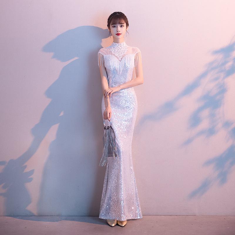 Banquet Evening Dress Dress Women's 1011 New Temperament Sequined Aura Queen Annual Meeting Host Long Fishtail Thin