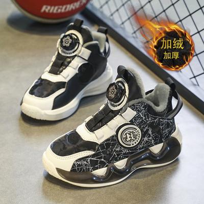 Chłopięce buty do koszykówki zimowe nowe dziecięce buty sportowe z polaru szkoły podstawowej uczniowie obrotowy guzik ciepłe bawełniane buty