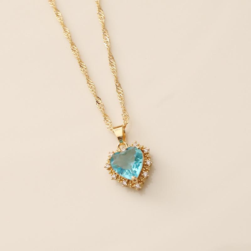 

Heart Copper Necklace Fashion Jewelry White Sapphire Artificial Zircon Chain Necklaces for Women Jewelry Necklace Vintage Women светло-синий