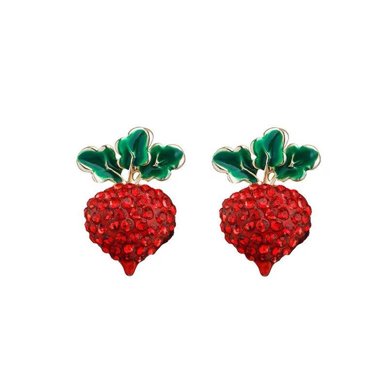Temperament Red Zircon Strawberry Earrings for Women Shiny Rhinestone Cherry Flower Earrings Delicate Party Wedding Jewelry