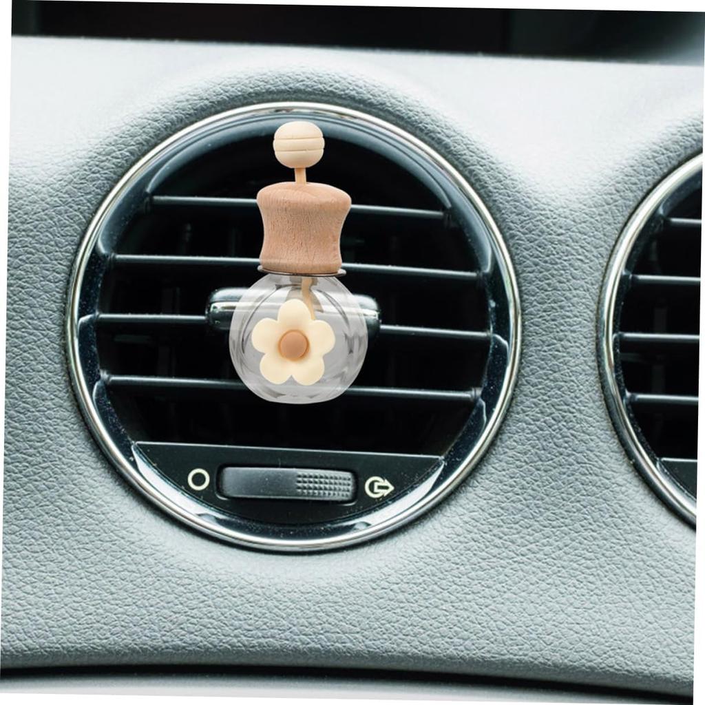 2Pcs Car Essential Oil Diffuser Bottle Empty Clear Glass Aromatherapy Diffuser with Wooden Cap and Vent Clip for Auto Fragrance and Car Decor Milk