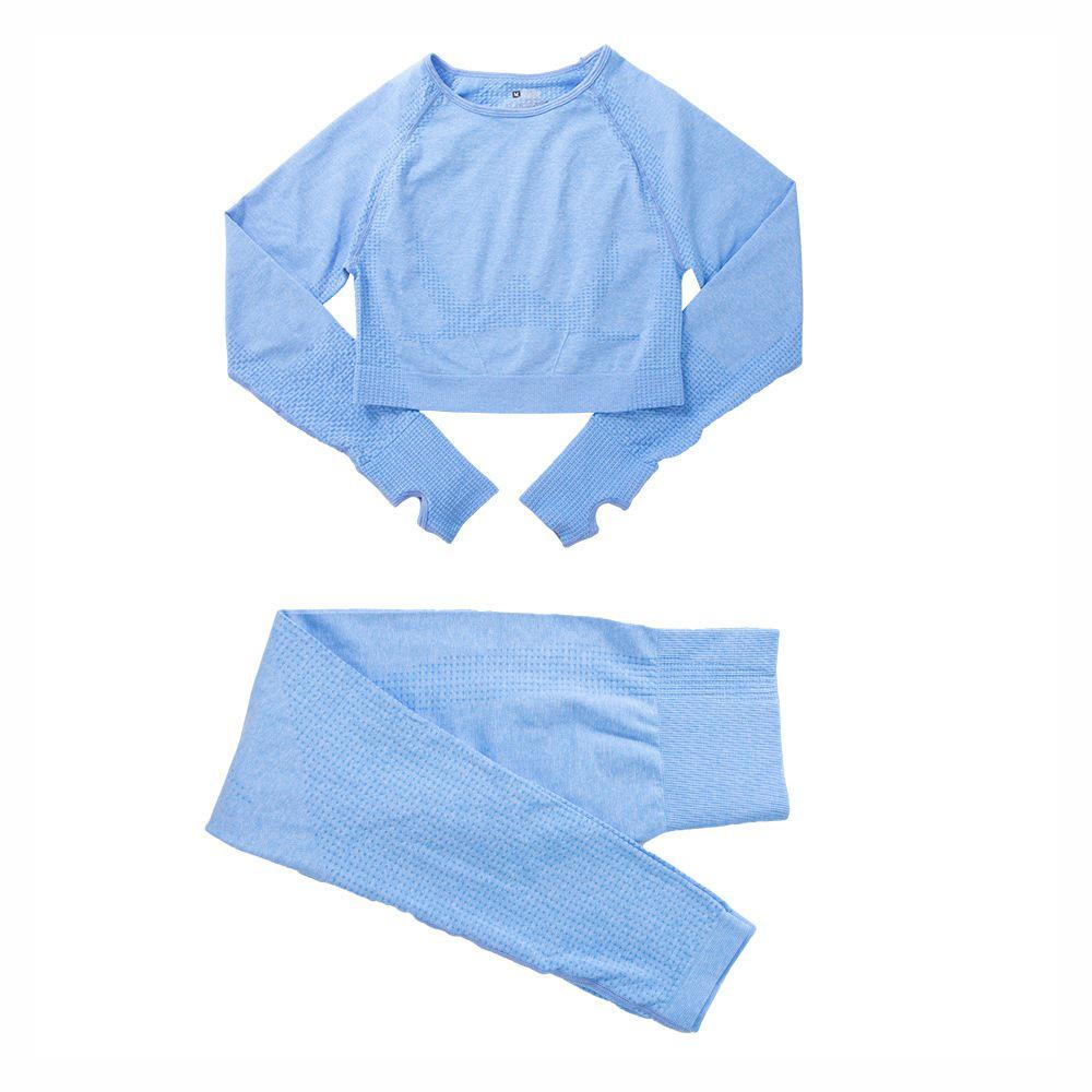 Damen High-Waist Nahtloses Polka Dot Yoga- und Laufset - Zweiteilig Langarm und Hose