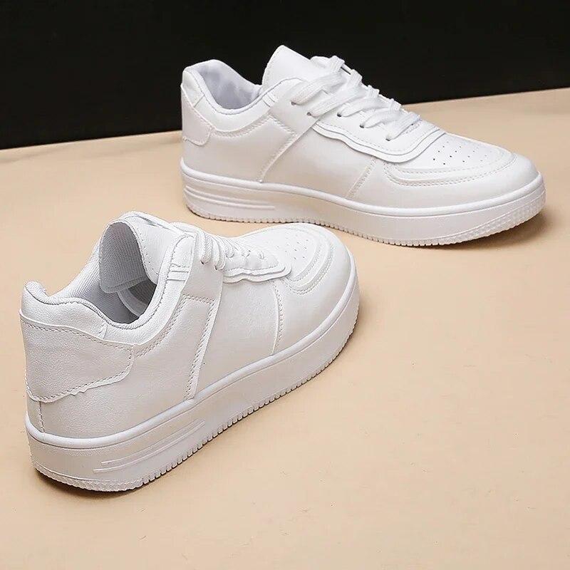 

Женские кроссовки для отдыха, зима-осень, обувь из искусственной кожи на среднем каблуке со шнуровкой и круглым носком, женская обувь на вулканизированной платформе, большие размеры 35 белый