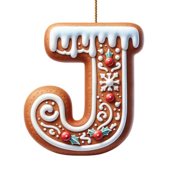 1/26Pcs Gingerbread Alphabet Ornaments 26 Initial Letter Candy Cane Pendant with Berries Pattern Mini Monogram