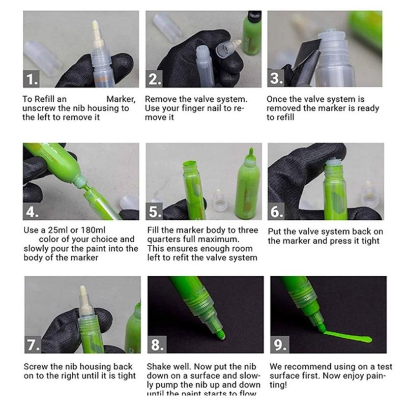 5Pieces Reusable Ink Marker Bottle 8mm Ballpoint Refillable Paint Marker Bottle for Leather Coloring Tool