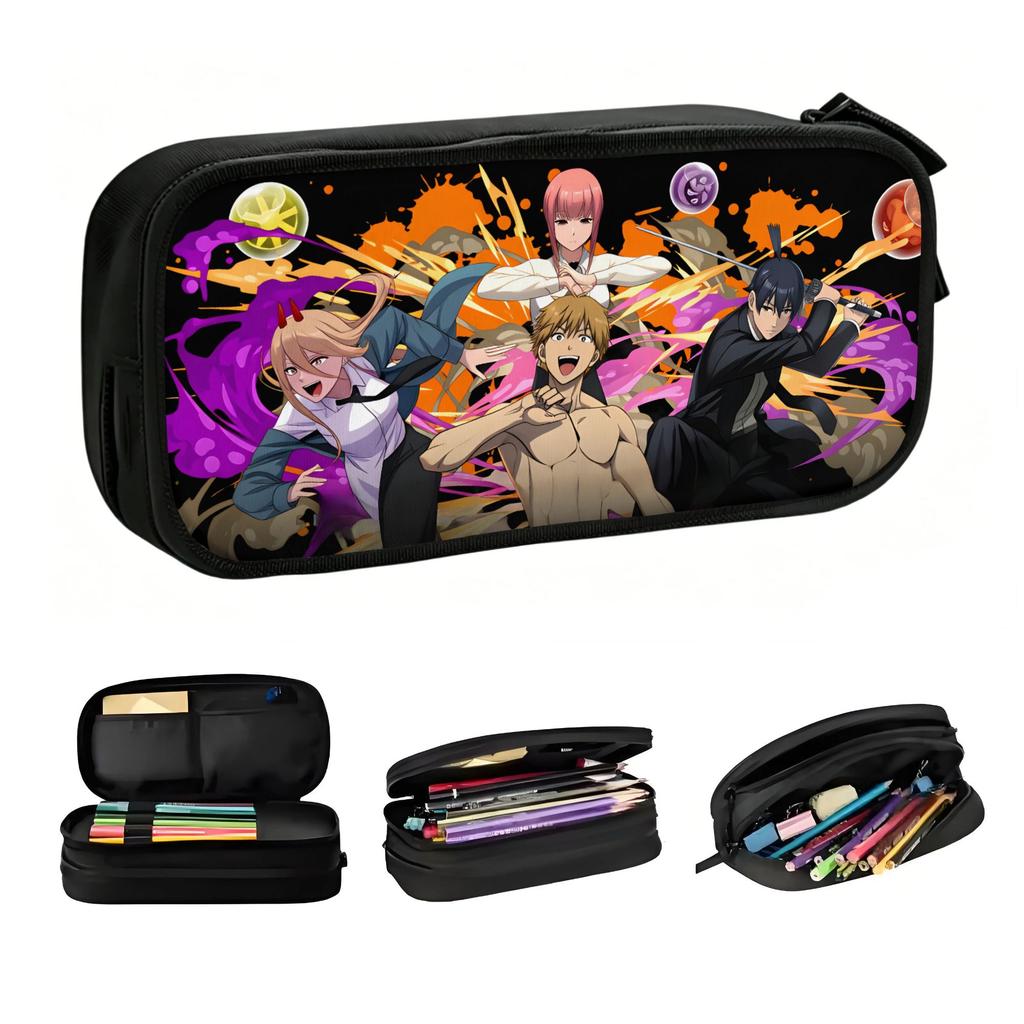 Kawaii Makima Chainsaw Man Denji Pencil Cases for Girl Boy Big Capacity Aki Hayakawa Power Pencil Bag School Accessories