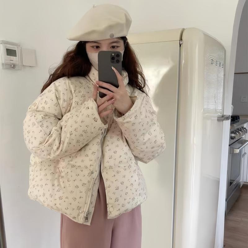 Winter Floral Down Padded Jacket Women's Jacket Loose and Cute College Style Padded Jacket Padded Jacket To Keep Warm