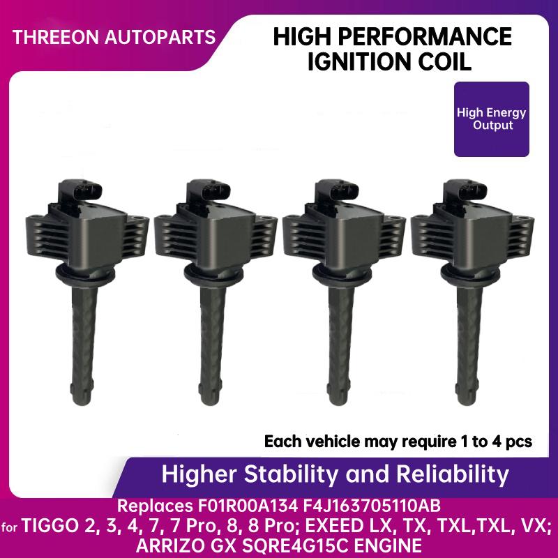 For CHERY TIGGO MODEL KAIYI MODEL 1.5T 1.5L SQRE4G15C ENGINE 1/4pcs THREEON Ignition Coil IC2400 F01R00A134 F4J163705110AB 1 Pc