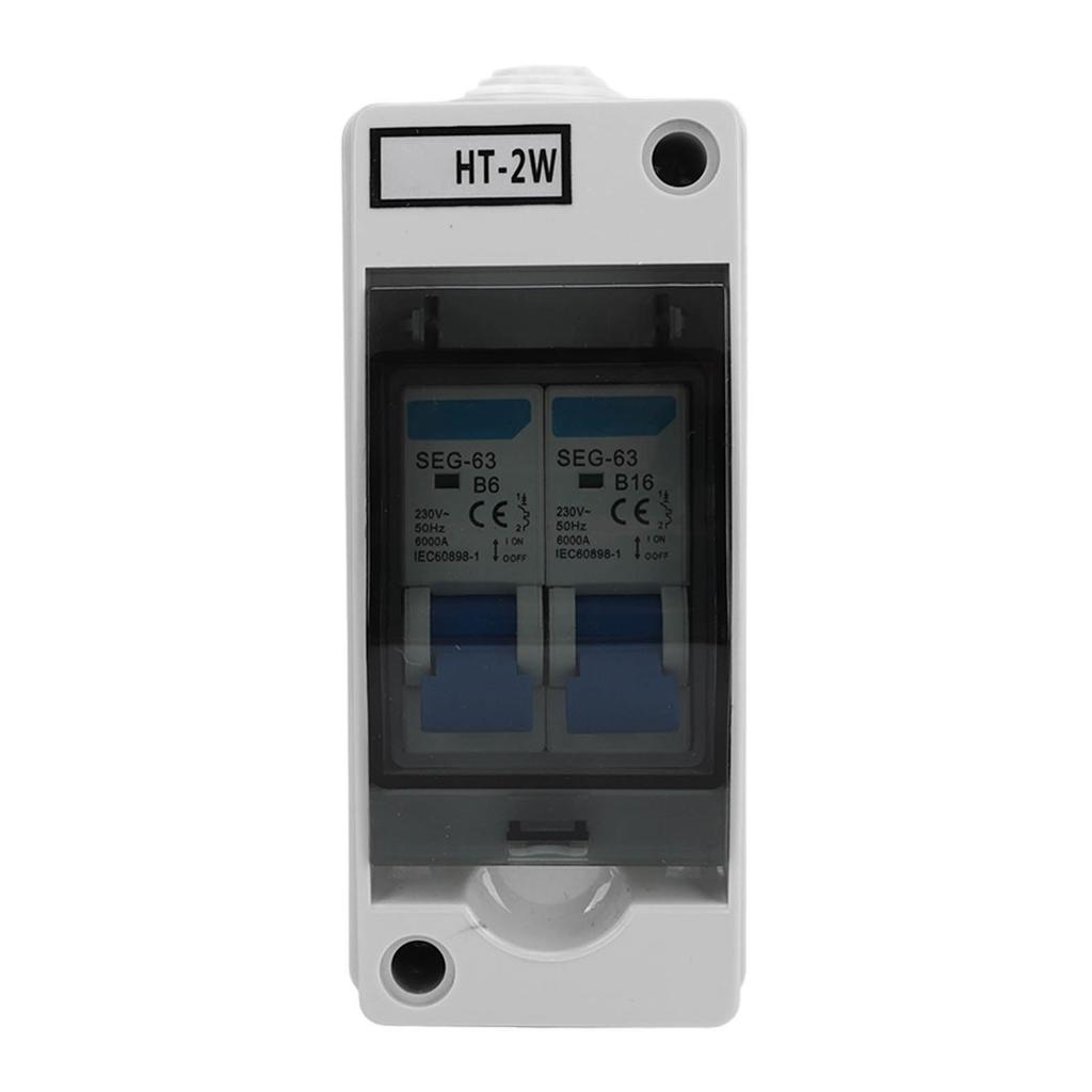 2 Poles MCB Miniature Leakage Circuit Breaker Waterproof Power Distribution Box 230V 6A 16A